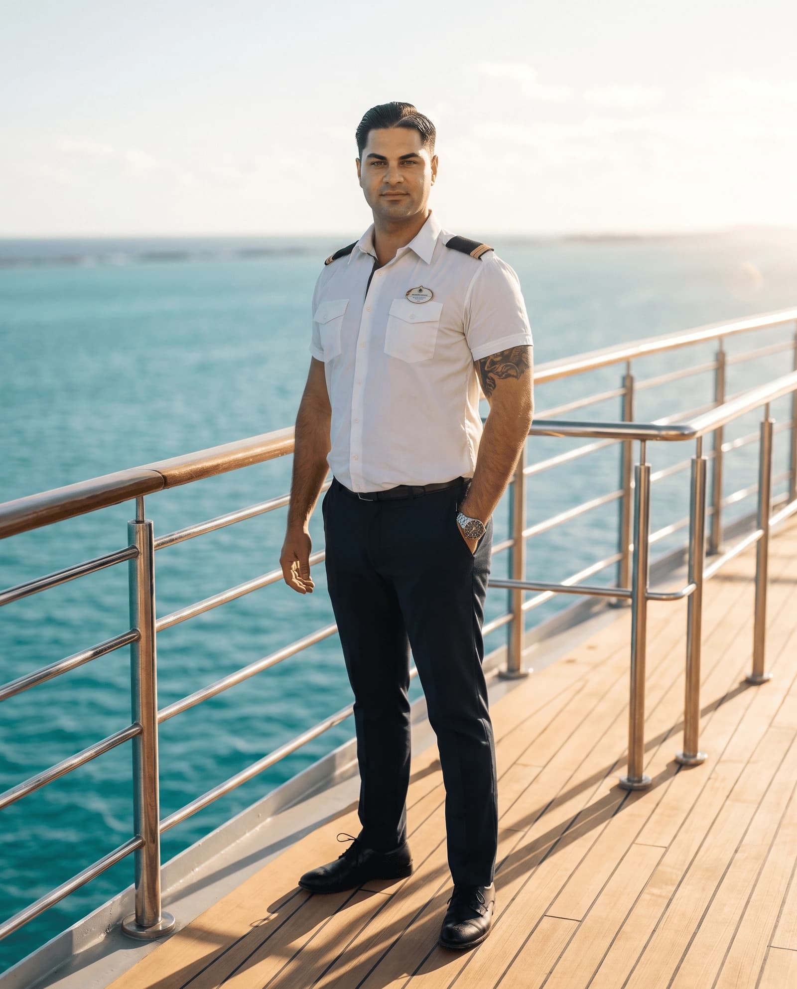 Cape Marine Academy founder on the deck of a cruise ship